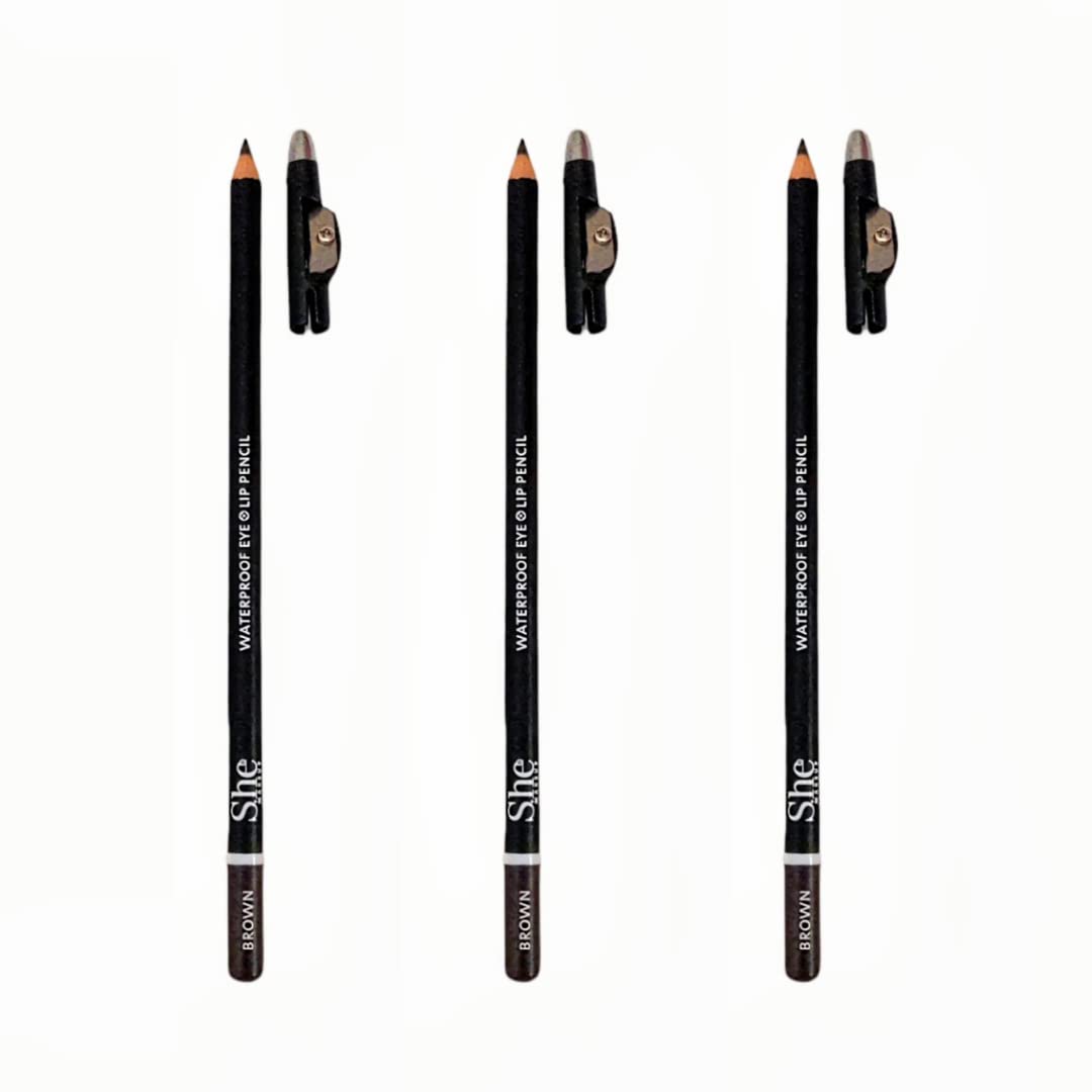 BROWN Waterproof 2-in-1 Eye & Lip Pencil by She Makeup (3 PC Set)