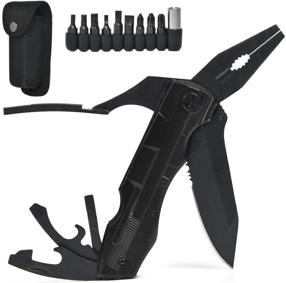 5 in 1 Multitool Pliers, Foldable Pliers Multitool Stainless Steel Multi Tool, Multi-Purpose Folding Pliers Tool with Nylon Pocket, for Indoor, Outdoor Camping, Fishing, Hunting(Black)(1Pcs)