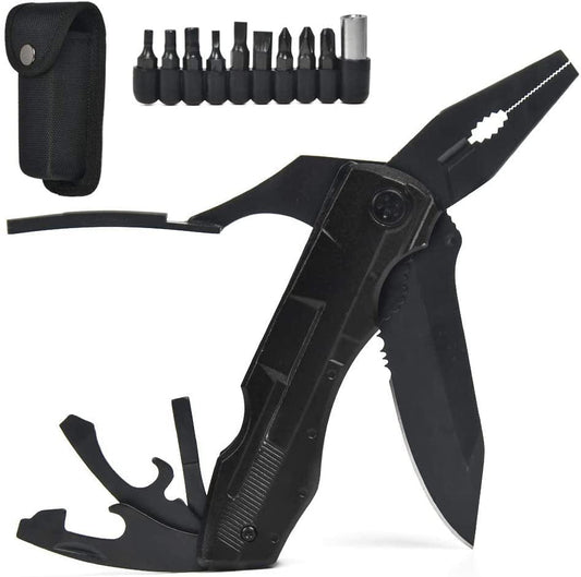 5 in 1 Multitool Pliers, Foldable Pliers Multitool Stainless Steel Multi Tool, Multi-Purpose Folding Pliers Tool with Nylon Pocket, for Indoor, Outdoor Camping, Fishing, Hunting(Black)(1Pcs)