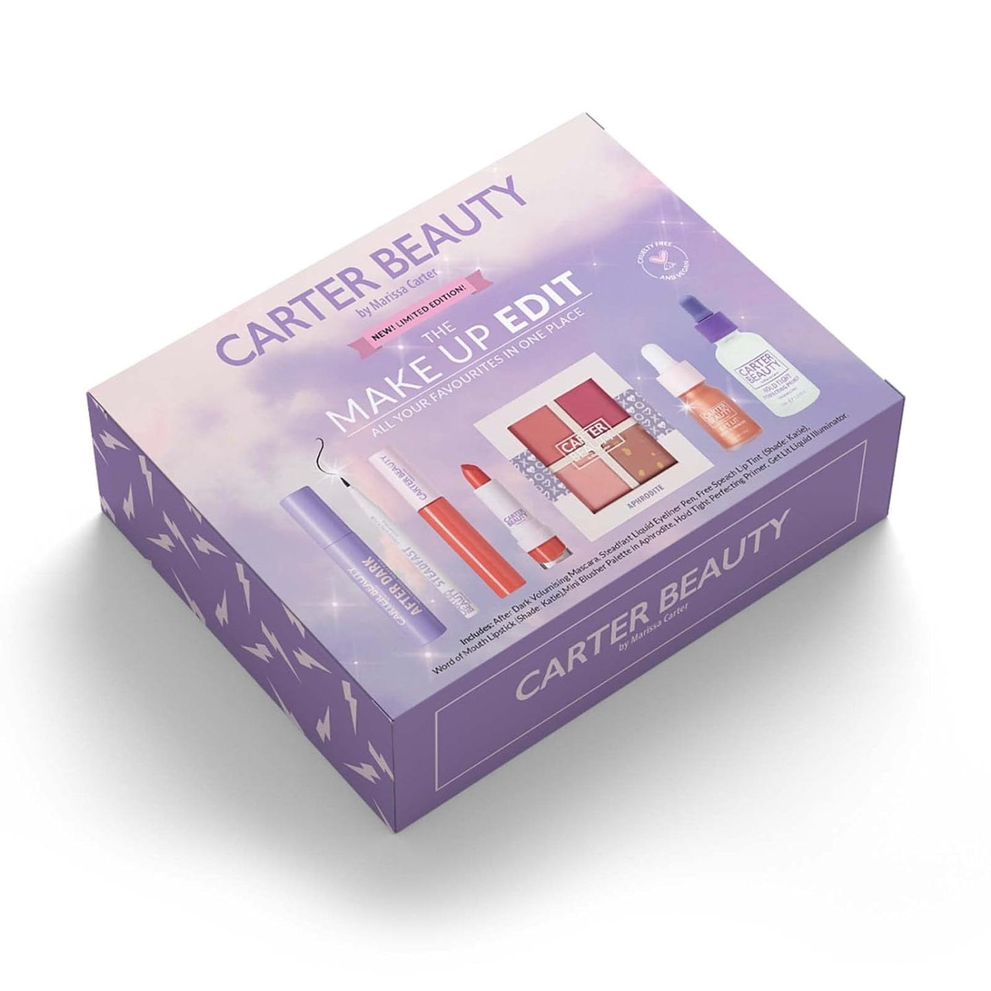 Carter Beauty Make Up Edit Giftbox - Makeup Must Haves - Creates Perfect Eye And Face Looks - Includes Mascara, Eyeliner, Lipstick, Primer, Blush Palette - Vegan And Paraben Free - 7 Pc Gift Set