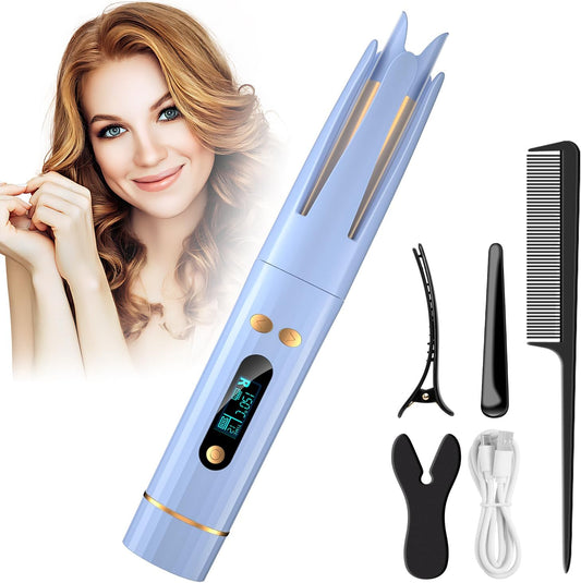Automatic Hair Curler, Sheermate Cordless Auto Curling Iron Wand with 1" Large Rotating Barrel and 4 Temperatures LCD Display, Dual Voltage Rotating Curling Iron