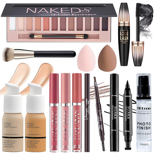 All in One Makeup Set for Women Full Kit, Multipurpose Women’s Makeup Sets, Includes Eyeshadow Palette, Foundation Face Primer, Liquid Lipstick, Eyebrow Pencil Eyeliner Mascara, Makeup Brush