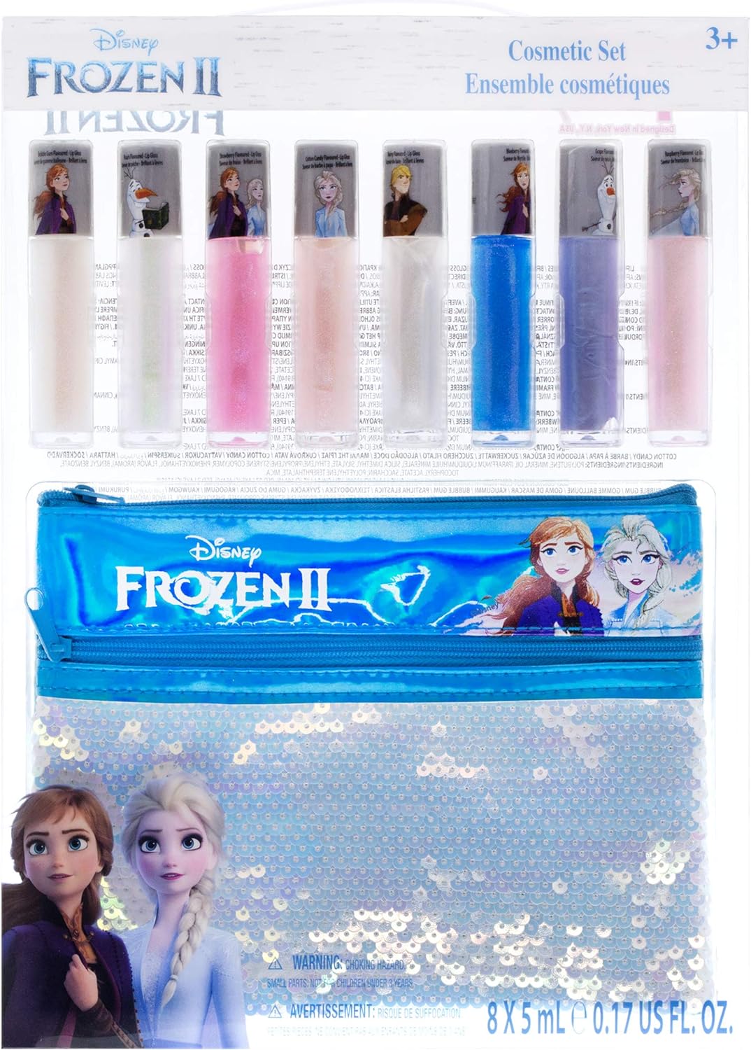 Disney Frozen 2 - Townley Girl Anna and Elsa Lip Gloss Set with Sequin Bag, Ages 3+ (9 Pcs)