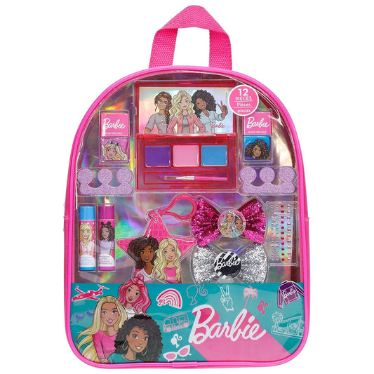 Barbie - Townley Girl Backpack Cosmetic Makeup Gift Bag Set 12 Pcs includes Lip Gloss, Nail Polish & Hair Accessories for Kids Teen Tween Girls, Ages 3+ perfect for Parties, Sleepovers and Makeovers