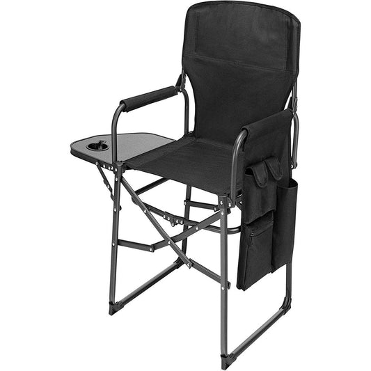 Ubon Steel Frame Portable Director'S Chair Ultra Wide & Lightweight Seat with Collapsible Side Table & Pockets Foldable Equipment for Camping Beach Travel Sports Games 300Lb Capacity - Black