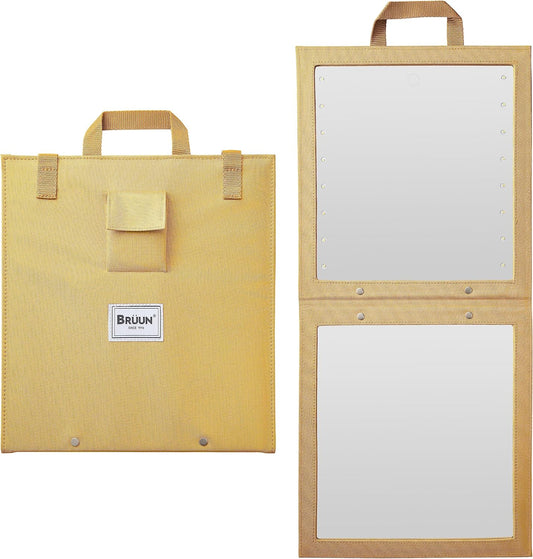 BRUN Adjustable Foldable Wall Mounted Rectangular Mirror, Touch Control, Dimmable, Crystal Clear Image, 15" x 15"