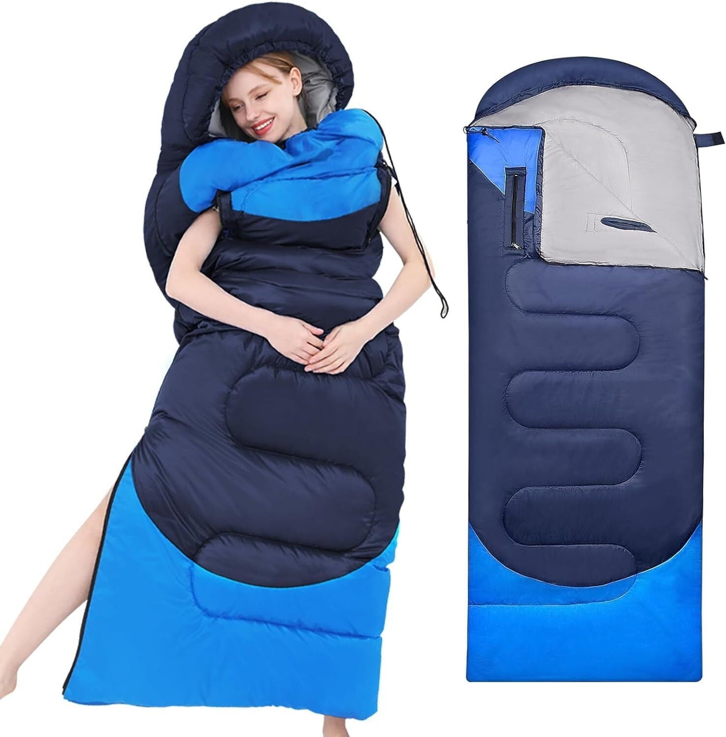 SHANNA Cold Weather Sleeping Bags for Adults Camping Sleeping Bag Portable Sleeping Bag with Zip Holes on the Arms for Camping Hiking£¨Navy Blue£©