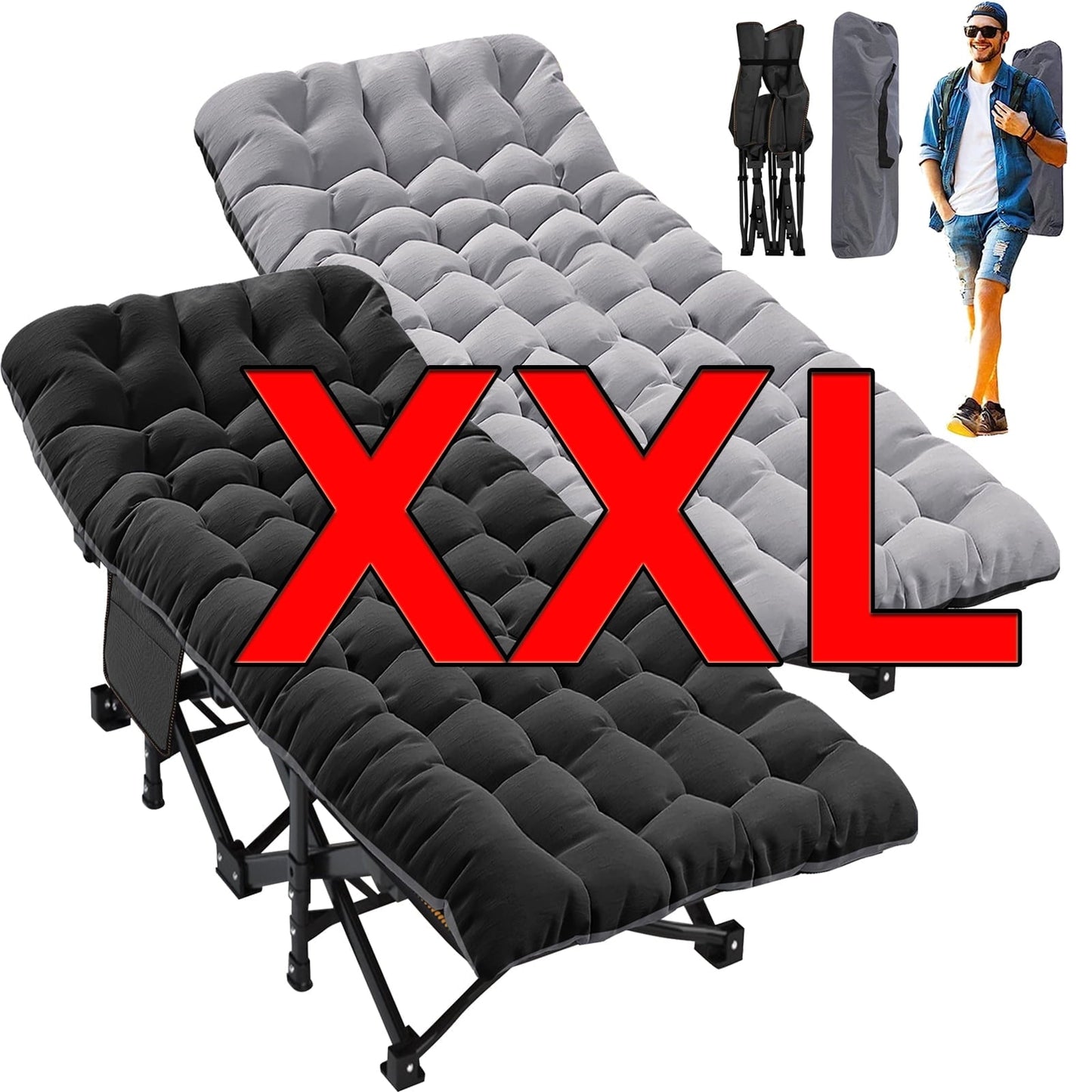 Slsy 2 Pack Oversized XXL Folding Bed Cot with 3.3 Inch 2 Sided Mattress, 32'' Wide XXL Folding Camping Cots with Carry Bag, Folding Sleeping Cot Guest Bed