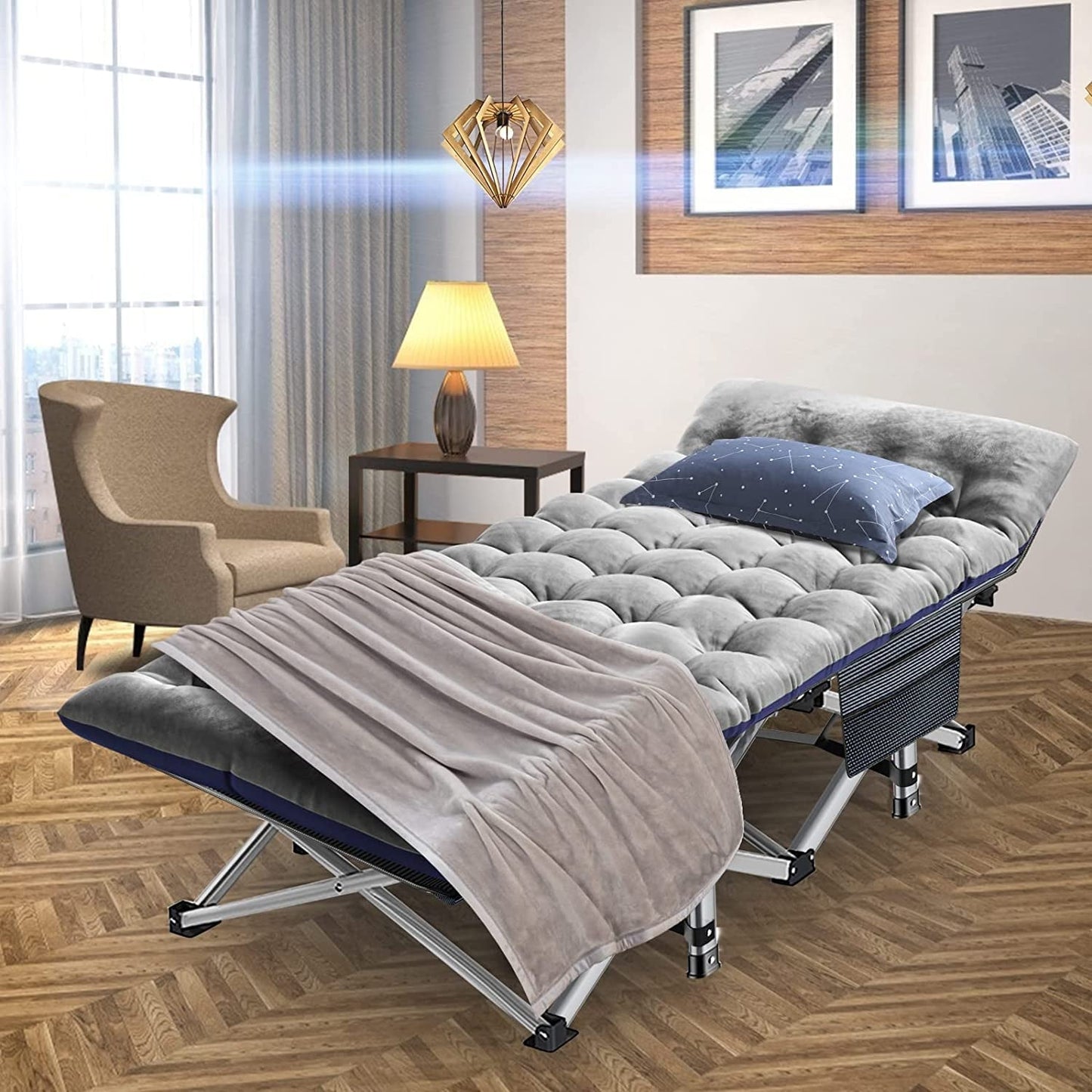 Slsy Folding Camp Cot with Mattress for Adults 800lbs, Double Layer Oxford Strong Heavy Duty 28' Extra Wide Sleeping Cots Guest Beds with Carry Bag