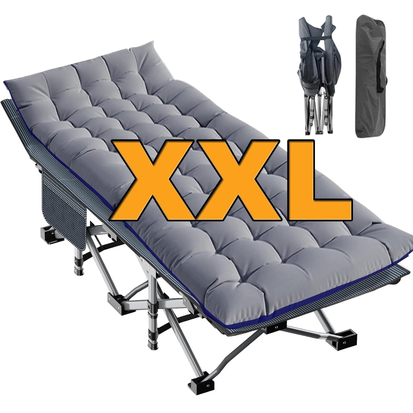 Slsy Oversized XXL Folding Camping Cot for Adults 900lbs, 32' XXL Wide Heavy Duty Outdoor Sleeping Cot Foldable Guest Bed with 2 Sided Mattress & Carry Bag