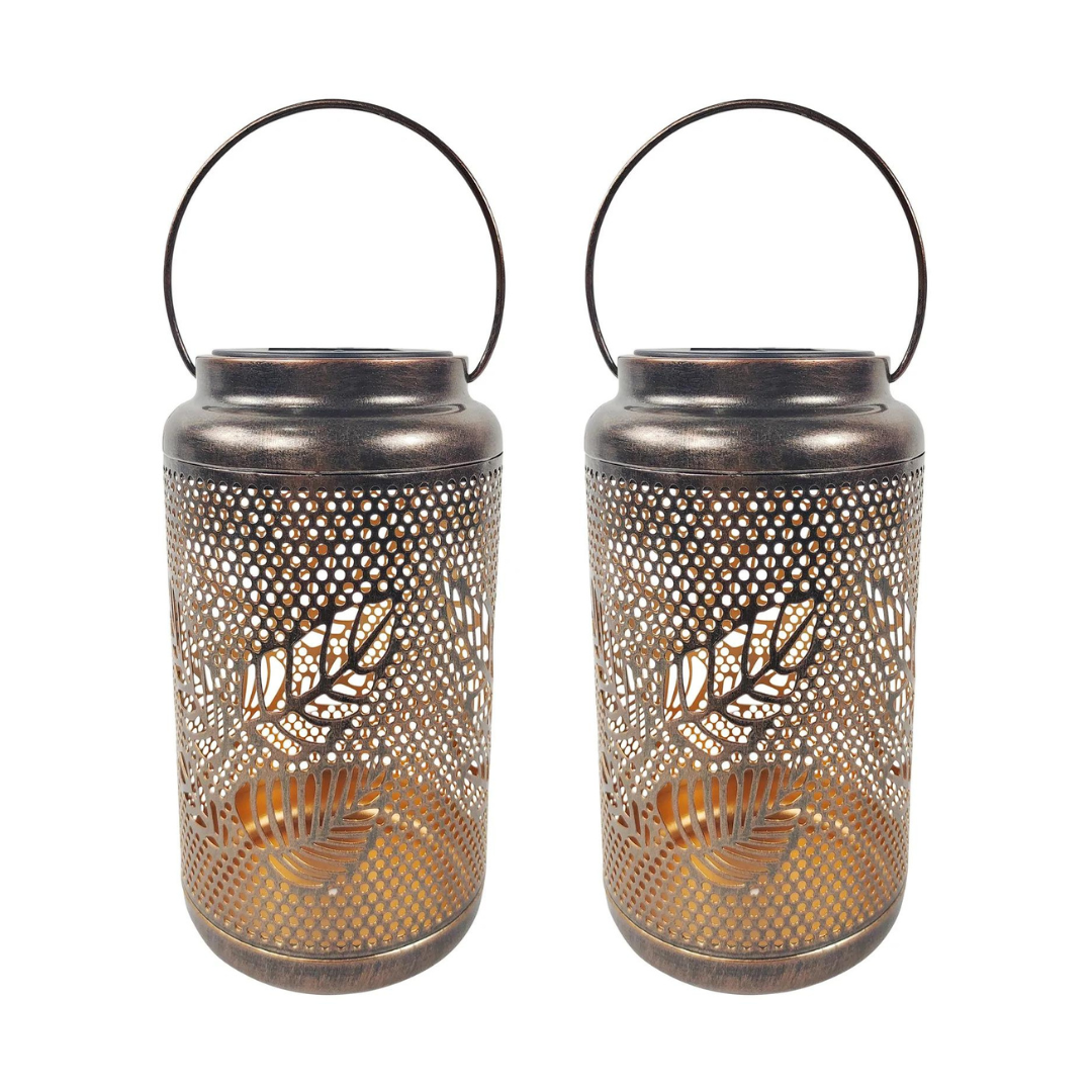 Bliss Outdoors 9" Tall 2-Pack Hanging and Tabletop Decorative Solar LED Lantern w/ Berry Leaf Design - Senior.com Camping Lights & Lanterns
