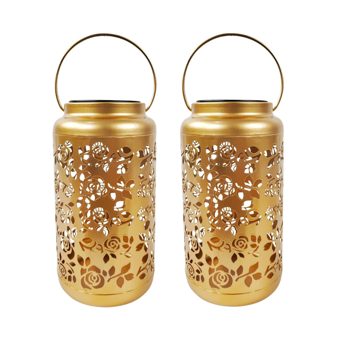 Bliss Outdoors 9" Tall 2-Pack Hanging and Tabletop Decorative Solar LED Lantern w/ Unique Rose Design - Senior.com Camping Lights & Lanterns