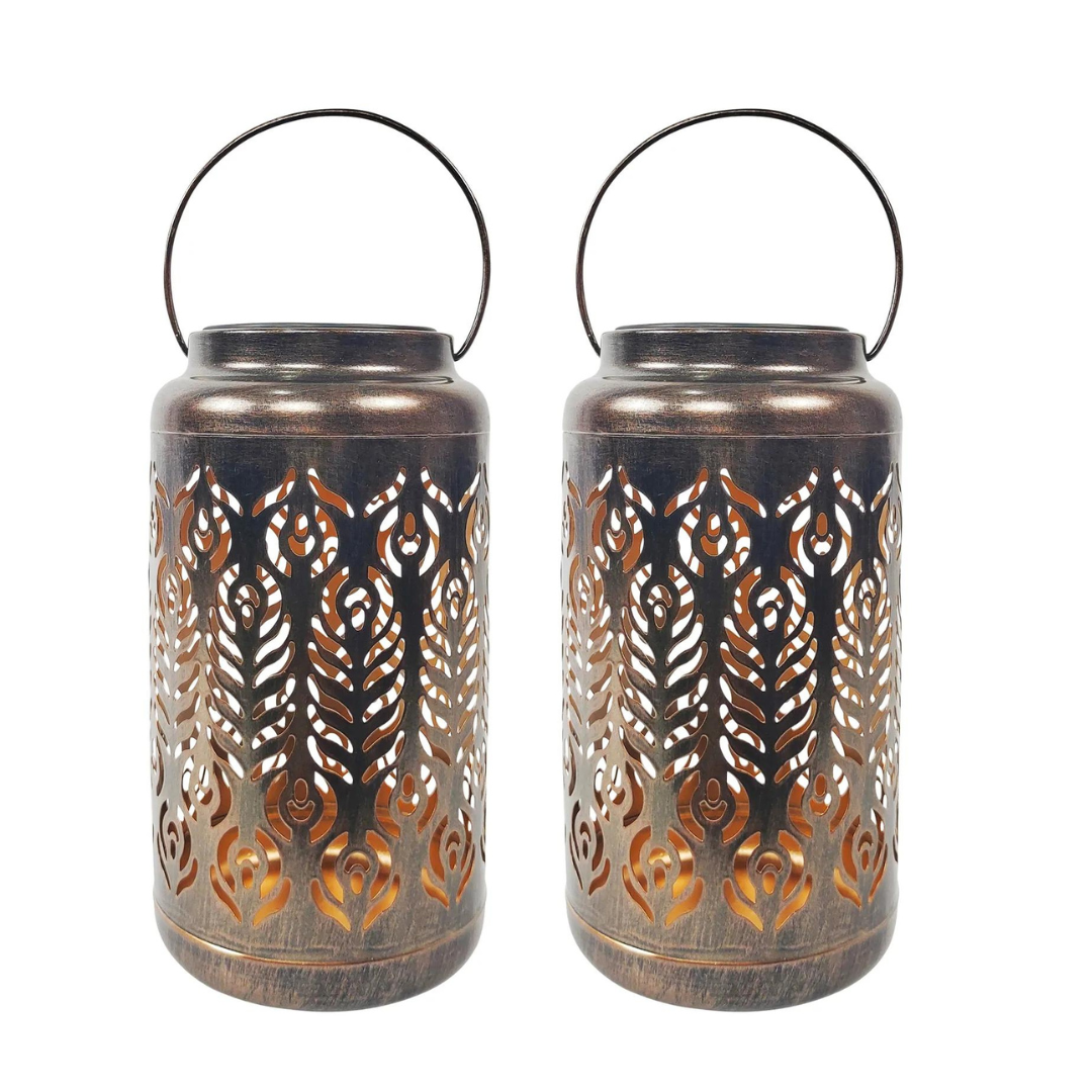 Bliss Outdoors 9" Tall 2-Pack Hanging and Tabletop Decorative Solar LED Lantern w/ Phoenix Feather Design - Senior.com Camping Lights & Lanterns