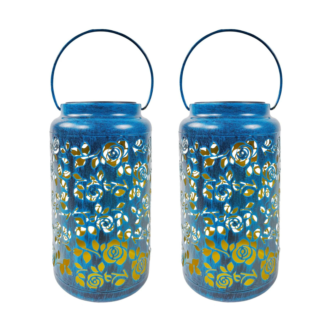 Bliss Outdoors 9" Tall 2-Pack Hanging and Tabletop Decorative Solar LED Lantern w/ Unique Rose Design - Senior.com Camping Lights & Lanterns
