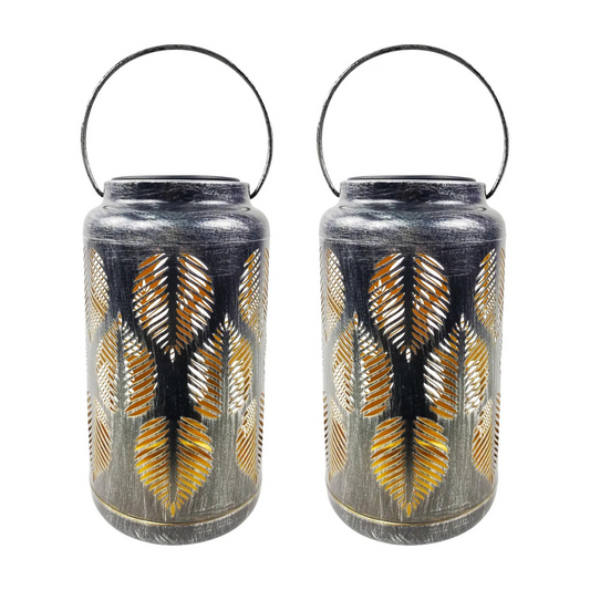 Bliss 9" Tall Decorative Solar LED Lantern Lights 2-Pack - Tropical Leaf - Senior.com Camping Lights & Lanterns