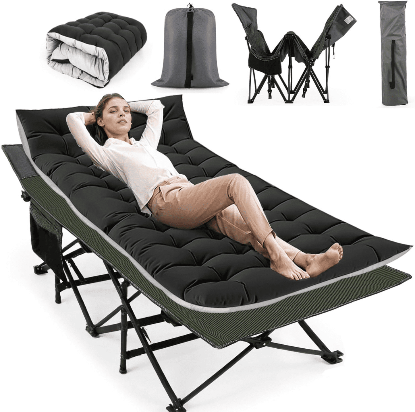 Veeboto 900lbs Folding Sleeping Cot Guest Bed for Adults, Portable Folding Bed with 3 Inch Upgrade Velvet Mattress, Folding Bed Cot for Traveling Camp Office Use 75' x 28