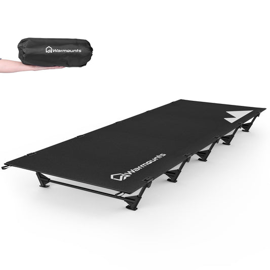 WARMOUNTS Compact Camping Cots 5 Stabilizers 330 lbs, 60-Sec Set 28' Wide Folding Camping Cot w/ Carry Bag for Hiking Climbing Backpacking