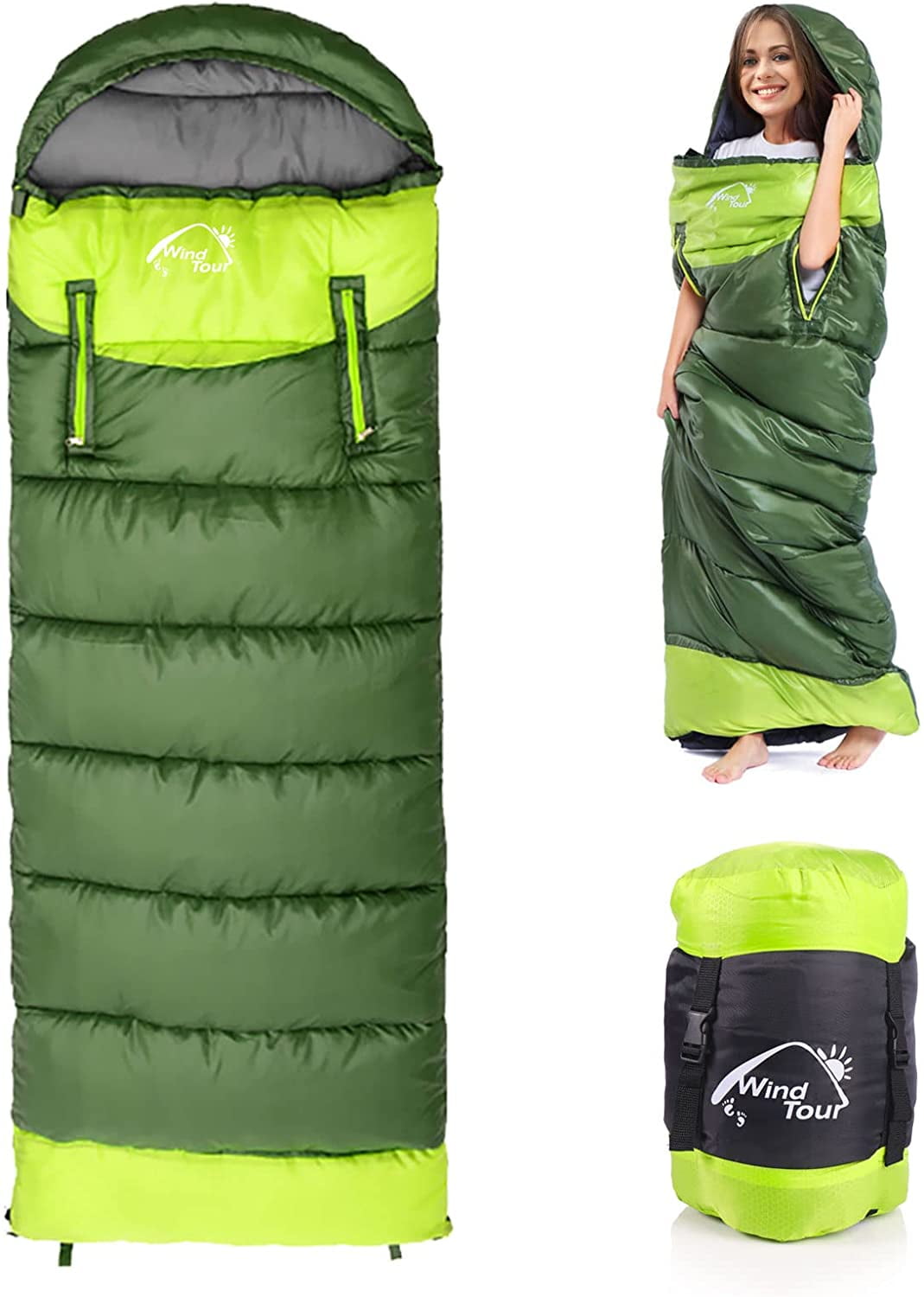 Wearable Sleeping Bag for Adults, Compact Lightweight Cold Weather Mummy Sleeping Bags for 2-3 Season Camping Backpacking Hiking, Green