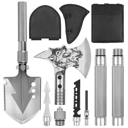Adjustable Multi-Functional Folding Shovel Steel and Axe Field Survival Tool