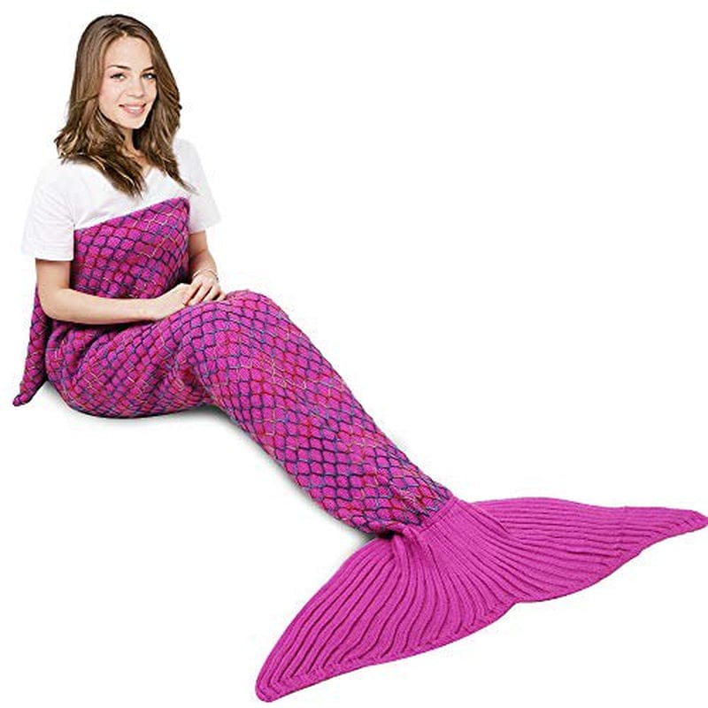 Amyhomie Mermaid Tail Blanket, Mermaid Blanket Adult Mermaid Tail Blanket, Crotchet Kids Mermaid Tail Blanket for Girls (Scaleblue, Adults)