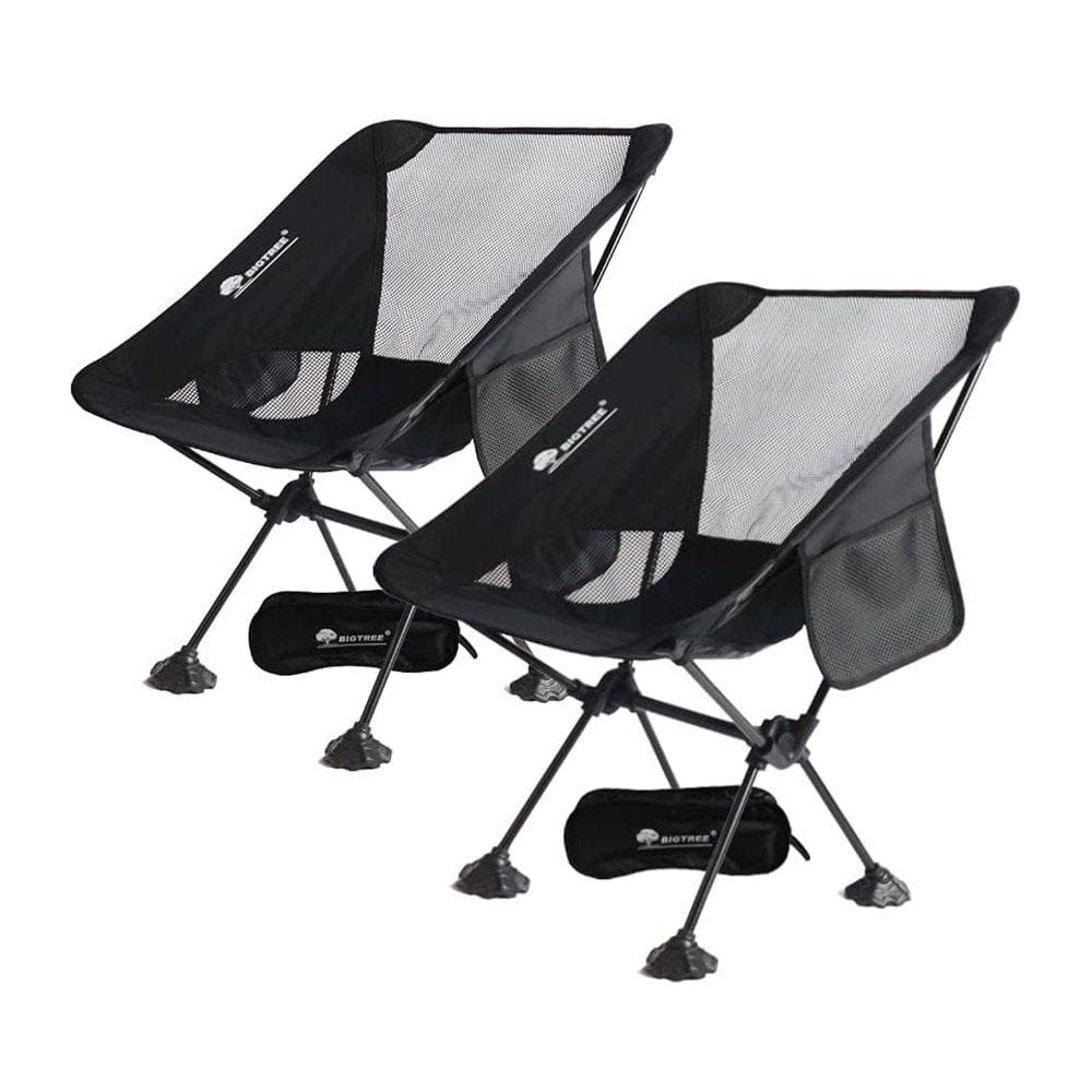 BIGTREE Folding Camping Chair Travel Seat Side Pocket Super Compact Light Fishing Picnic Black
