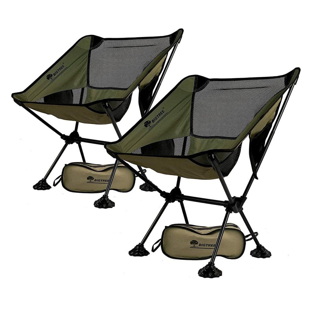 BIGTREE Folding Camping Chair Travel Seat Side Pocket Super Compact Light Fishing Picnic Black