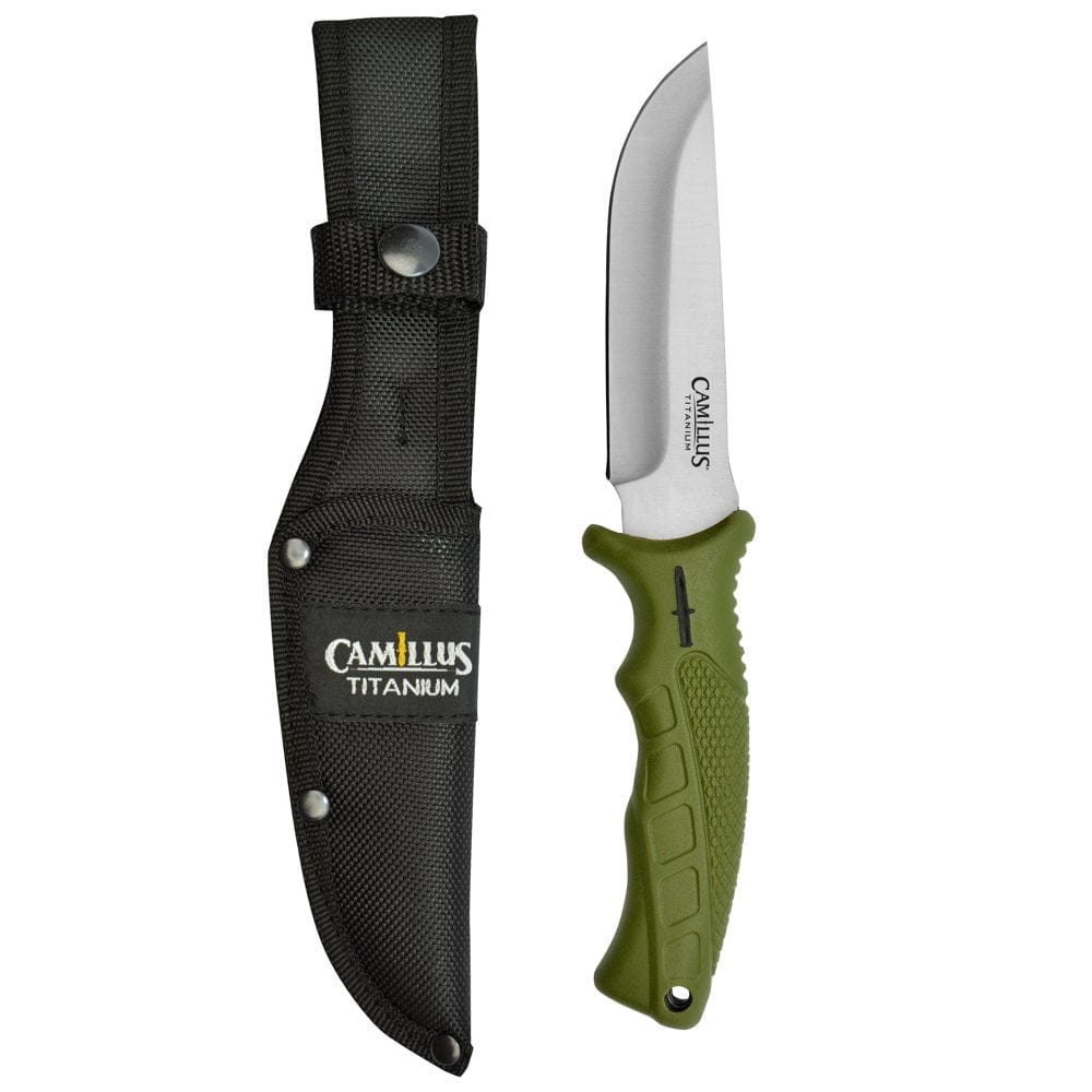 Camillus 9.5" Camp Knife, Titanium Bonded 4.75" Fixed Blade, Camping/Hunting, Gray Handle