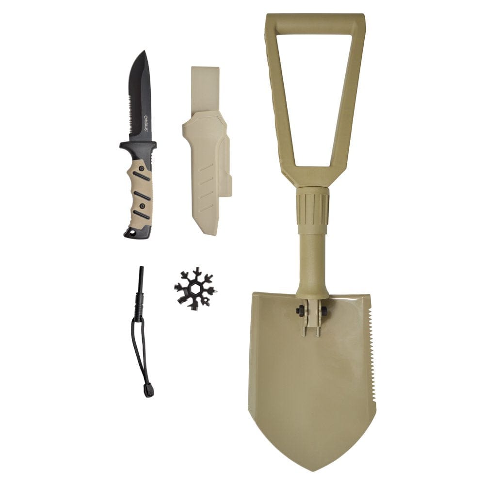 Camillus Adventure Pack, 4.88" Drop-Point Knife and Sheath, with Foldable Shovel, Firestarter and 18-Multi-Tools