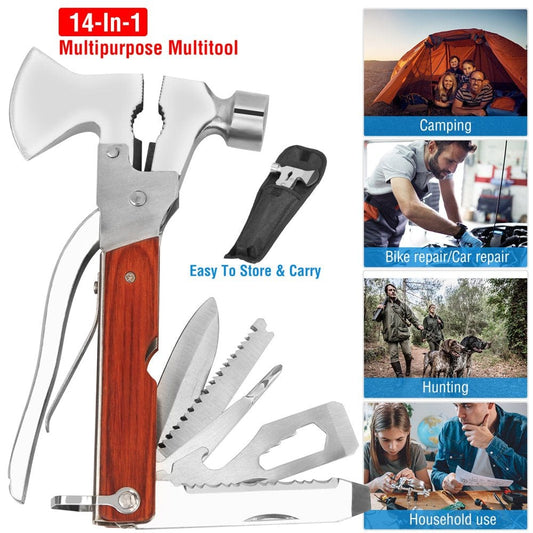 Camping Gear Multitool, Imountek 14-In-1 Survival Gear for Outdoor Hunting Hiking, Emergency Escape Tool with Axe Hammer Plier Knife Bottle Opener, Cool&Unique Valentine'S Day Gifts for Men Husband
