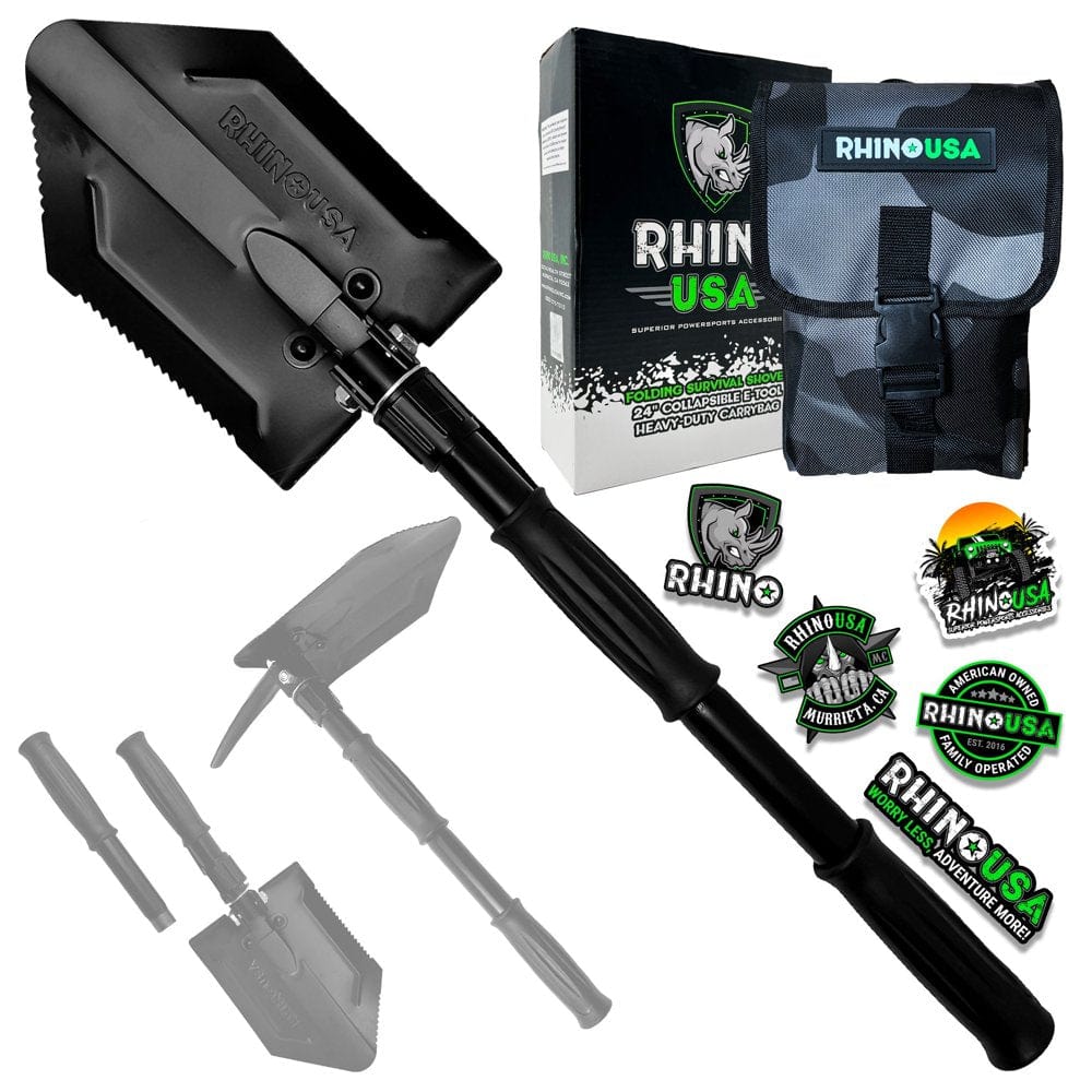 Rhino USA Survival Shovel W/Pick - Heavy Duty Carbon Steel Entrenching Tool