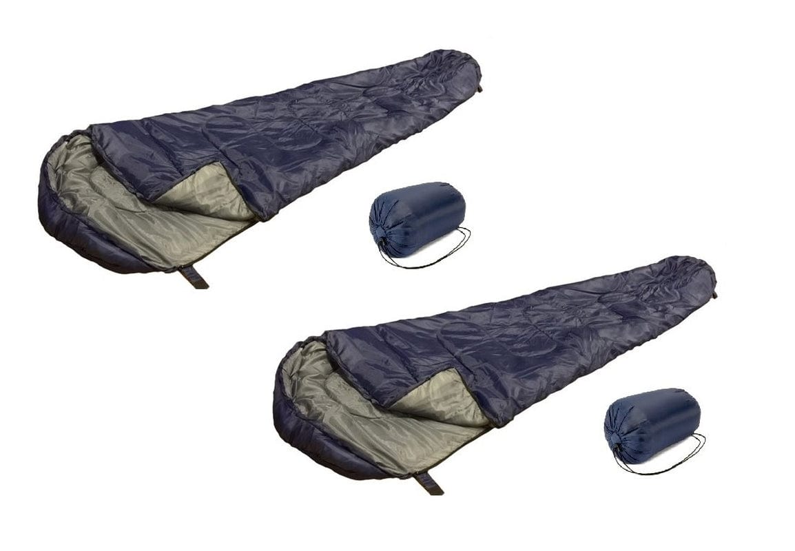 Set of 2 Sleeping Bags Mummy Type 8' Foot 20+ Degrees Fahrenheit Navy Blue - Carrying Bag