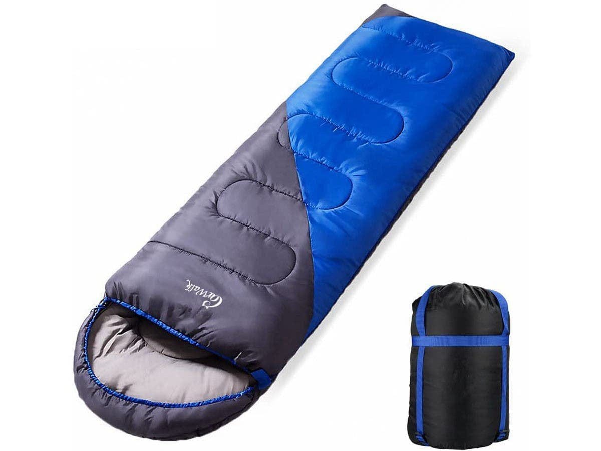 Sleeping Bag - Blue/Grey, 190T Polyester Outer, Waterproof and Lightweight, Portable for Camping Hiking and Outdoors, Perfect for 3-4 Seasons
