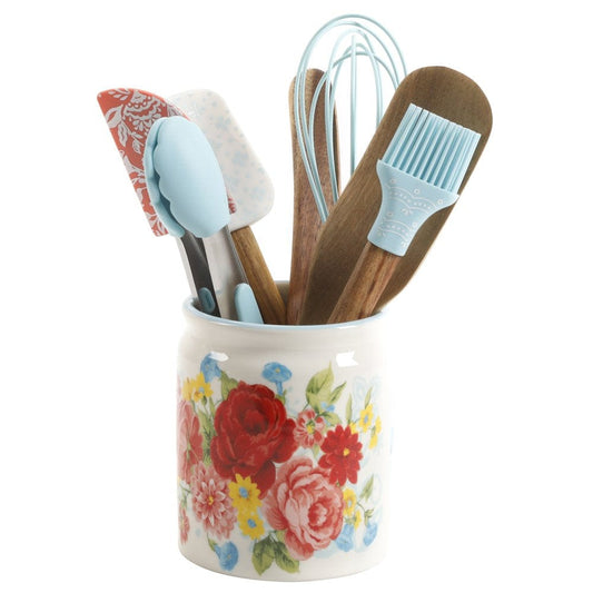 The Pioneer Woman Sweet Rose 8-Piece Mini Silicone Kitchen Tools & Ceramic Crock Set
