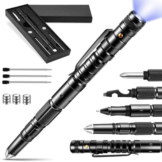 Toorise All in 1 Multi Tool Pen Portable Aluminum Alloy Ballpoint Pen with LED Flashlight Glass Breaker Bottle Opener Screwdriver Wrench Survival Gear Tool for Camping Hiking Travel