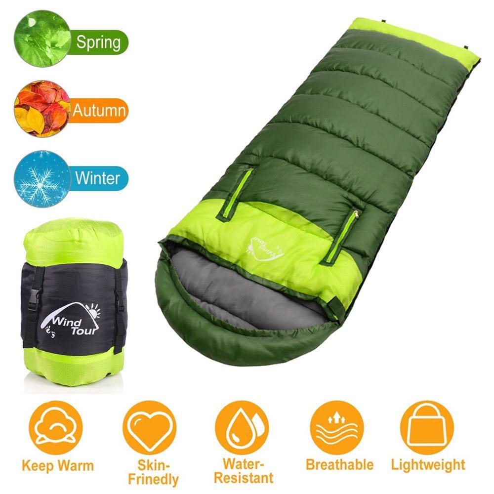 TOPCHANCES Wearable Sleeping Bag Waterproof for Adults Teens Kids Lightweight Cold Weather Mummy Sleeping Bags with Compression Sack for All Season Outdoors Camping, Hiking (Green, Left)