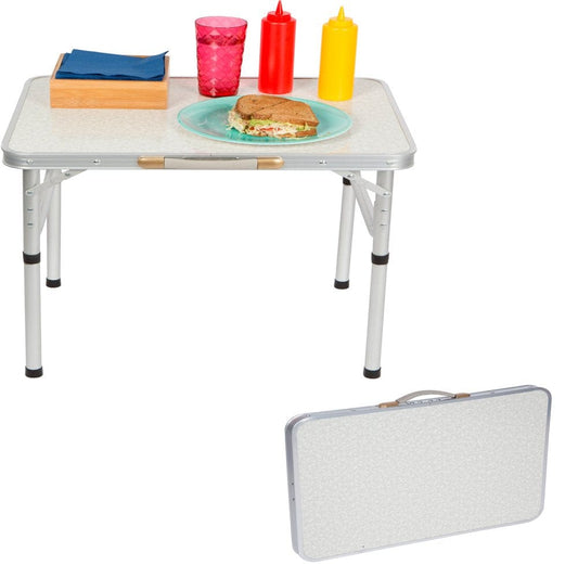 Trademark Innovations Aluminum Adjustable Portable Folding Camp Table with Carry Handle, Beige