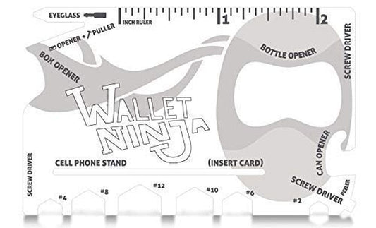 Wallet Ninja 18 in 1 Credit Card Multi-Tool: (Snow White) Eyeglass Screwdriver, Hex Wrenches, Bottle Opener, Phone Stand, Can Opener, Ruler