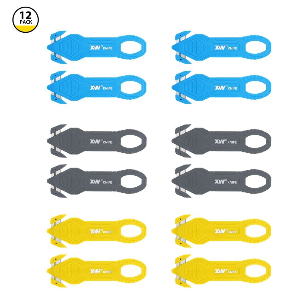 XW Safety Box Cutter with Recessed Blade, Utility Knife of Assorted Colors, 12-Pack
