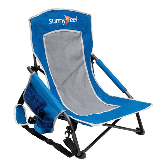 Sunnyfeel Low Beach Chair Folding Camping Backpacking Chairs Mesh Back with Sling Strap, Compact & Heavy Duty for Adults 500 LBS, Blue