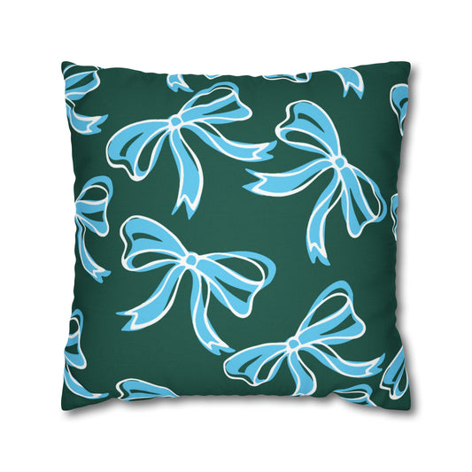 Trendy Bow College Pillow Cover - Dorm Pillow, Graduation Gift, Bed Party Gift, Acceptance Gift, College Gift, Tulane,Roll Wave,Blue & Green