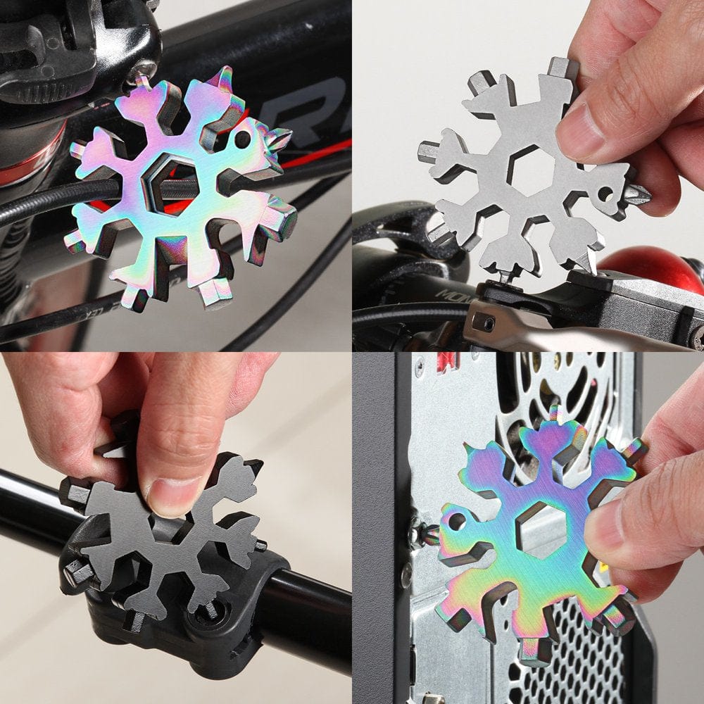 18-In-1 Snowflake Multi Tool, GMYLE Emergency Fix Gear Stainless Steel Bottle Opener Screwdriver Wrench Portable Camping Travel Outdoors (Hologram)