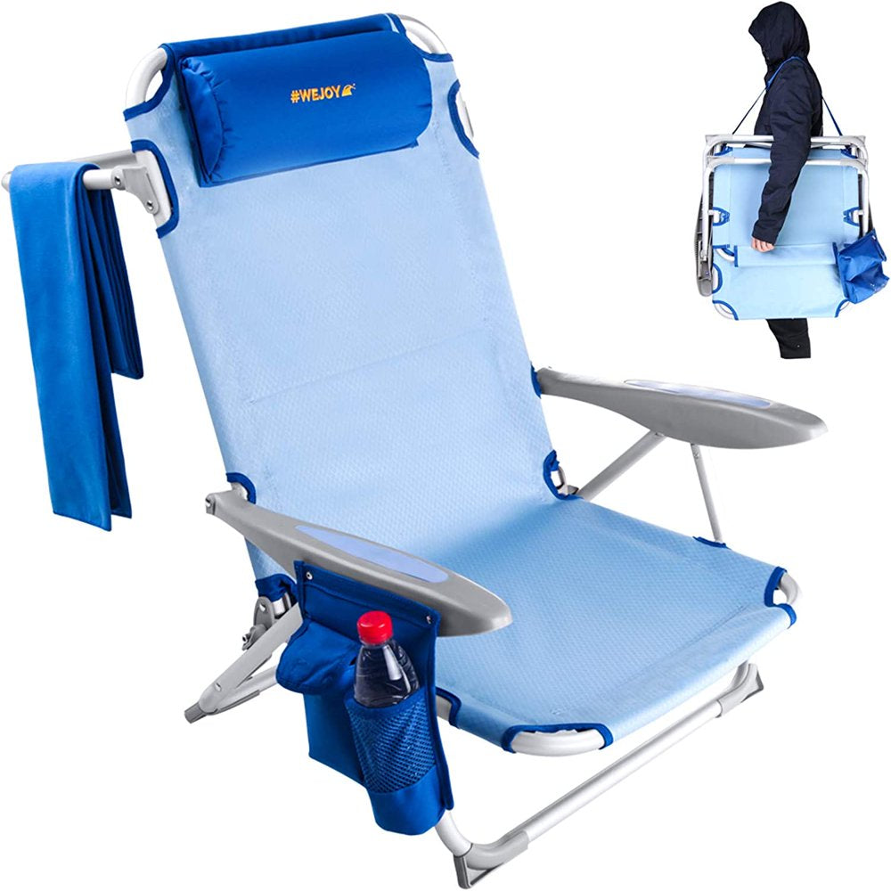 WEJOY Backpack Camping Beach Chairs 4-Position Aluminum Lightweight Lay Flat Lawn Chairs for Adult Blue