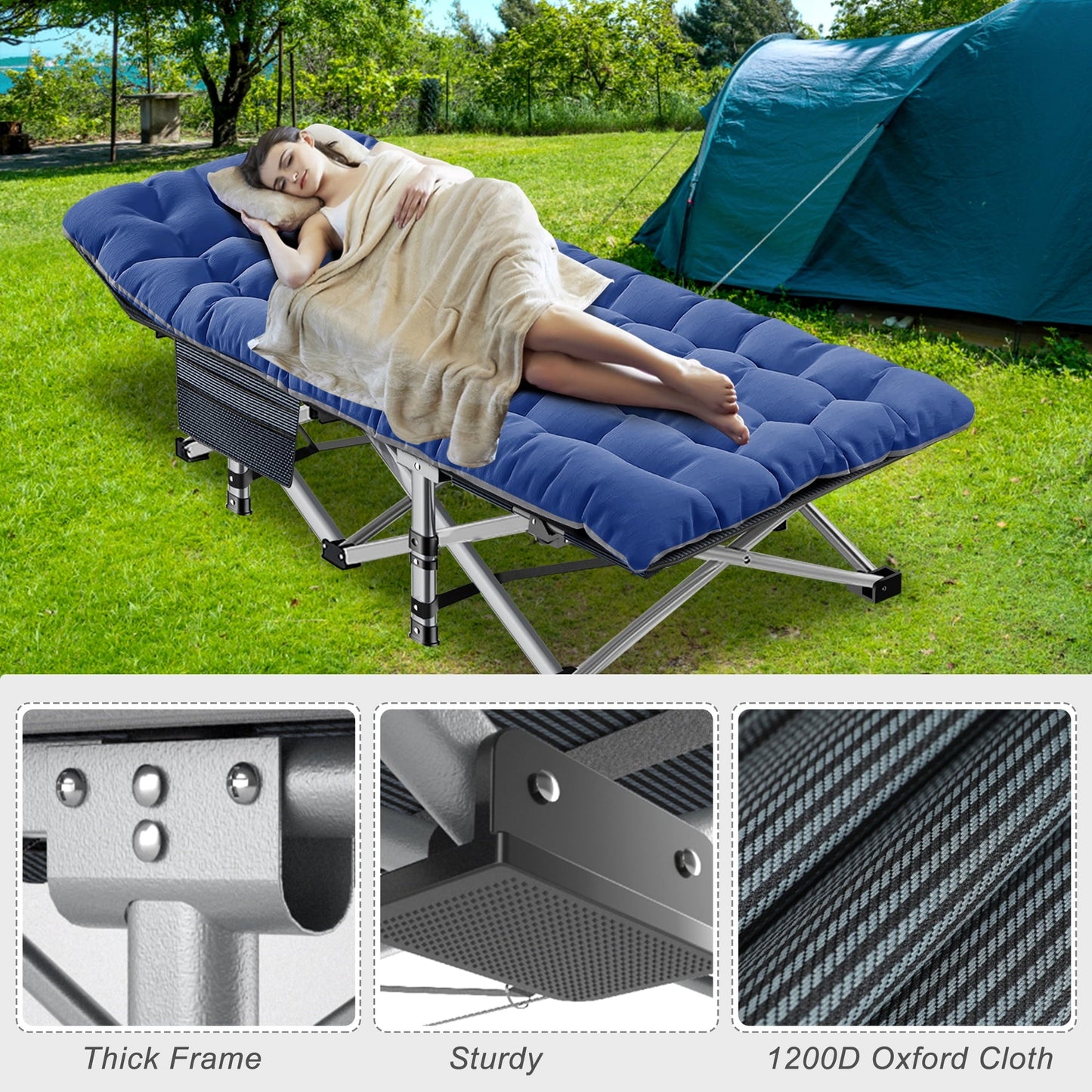 Slsy Oversized XXL Folding Camping Cot with 2-Sided Mattress, Portable Folding Cots for Adults, XXL Folding Cot Bed for Sleeping,Tent Cot, Supports 900 lbs