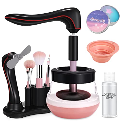 DOTSOG Professional Makeup Brush Cleaner Dryer Super Fast USB Rechargeable Electric Brush Cleaner Automatic Brush Cleaner Spinner Makeup Brush Tool (Black)