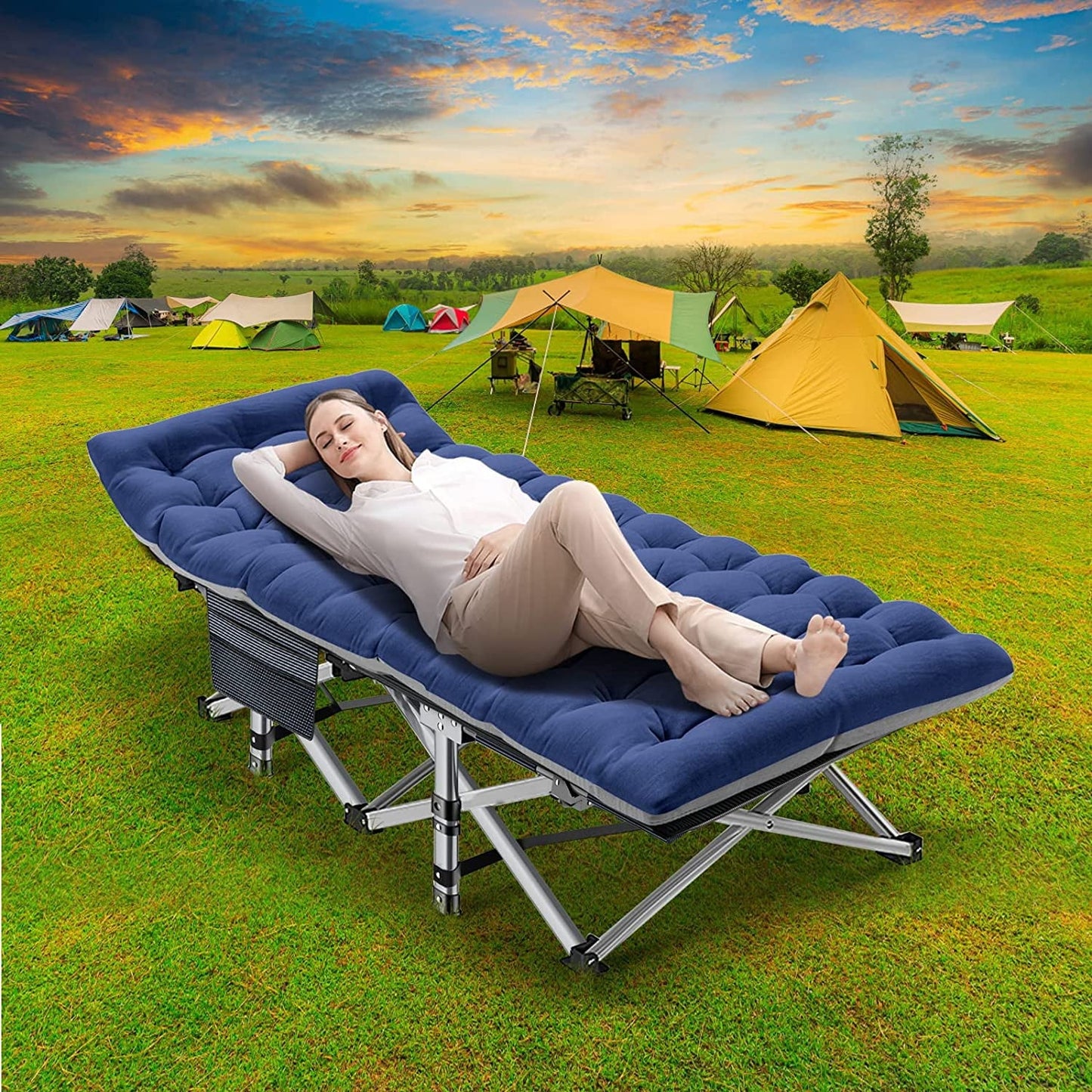 Slsy Folding Camping Cot with 2-Sided Cushion & Carry Bag, Tent Folding Cot for Sleeping