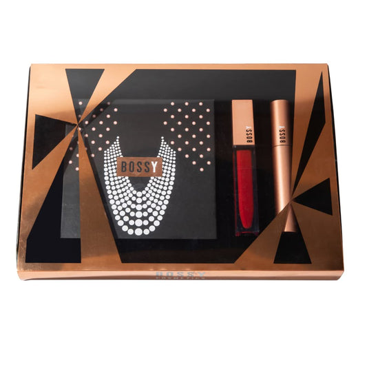 Bossy Cosmetics All in One Makeup Kit, Includes Eyeshadow Palette, Lip Gloss, Mascara, Blush & Highlighter, Gift Set for Women, Beauty Kit for Full Face Make Up, Vegan & Cruelty Free (Fiesty)