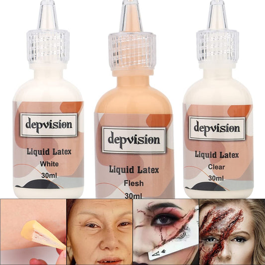 Depvision Liquid Latex 3 Colors Set White Fresh Clear Color For Special Effects Wound Waterproof Professional Makeup Artist Skin Illustrator SFX Monster Zombie (30ml * 3 color)