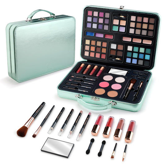 All in One Makeup Kits for Teens Girl Beginner with Hand Bag Included 54 Colors Eyeshadow Blush Bronzer Highlighter Concealer Lipgloss Eyeliner Lipliner(Green)