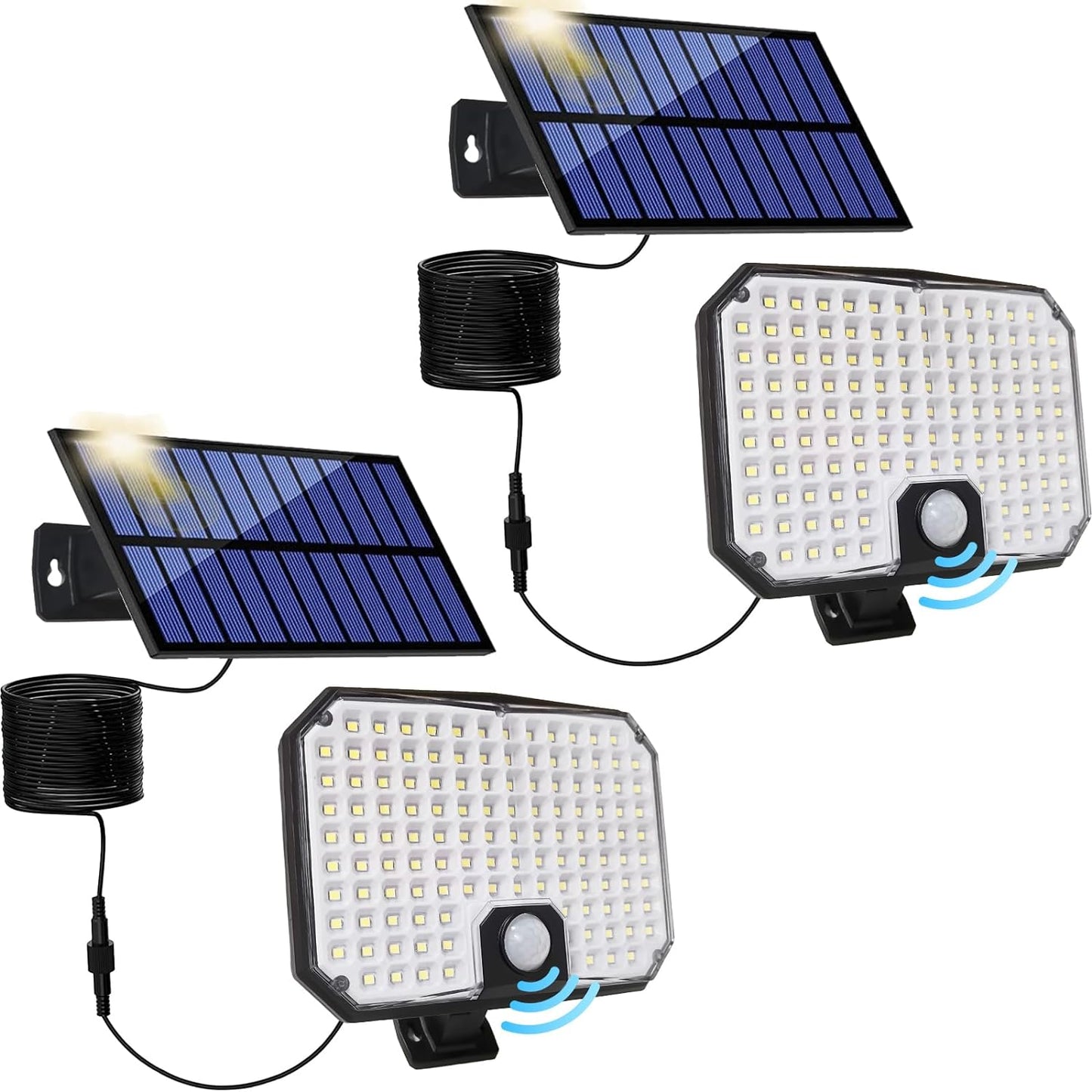Solar Motion Detector Lights, Solar shed Light with Separate 16.4ft Cord Solar Panel, 3 Modes Dusk to Dawn Solar Security Lights for Outdoor Porch or Shed Garage Barn (QQA-1812-2P)