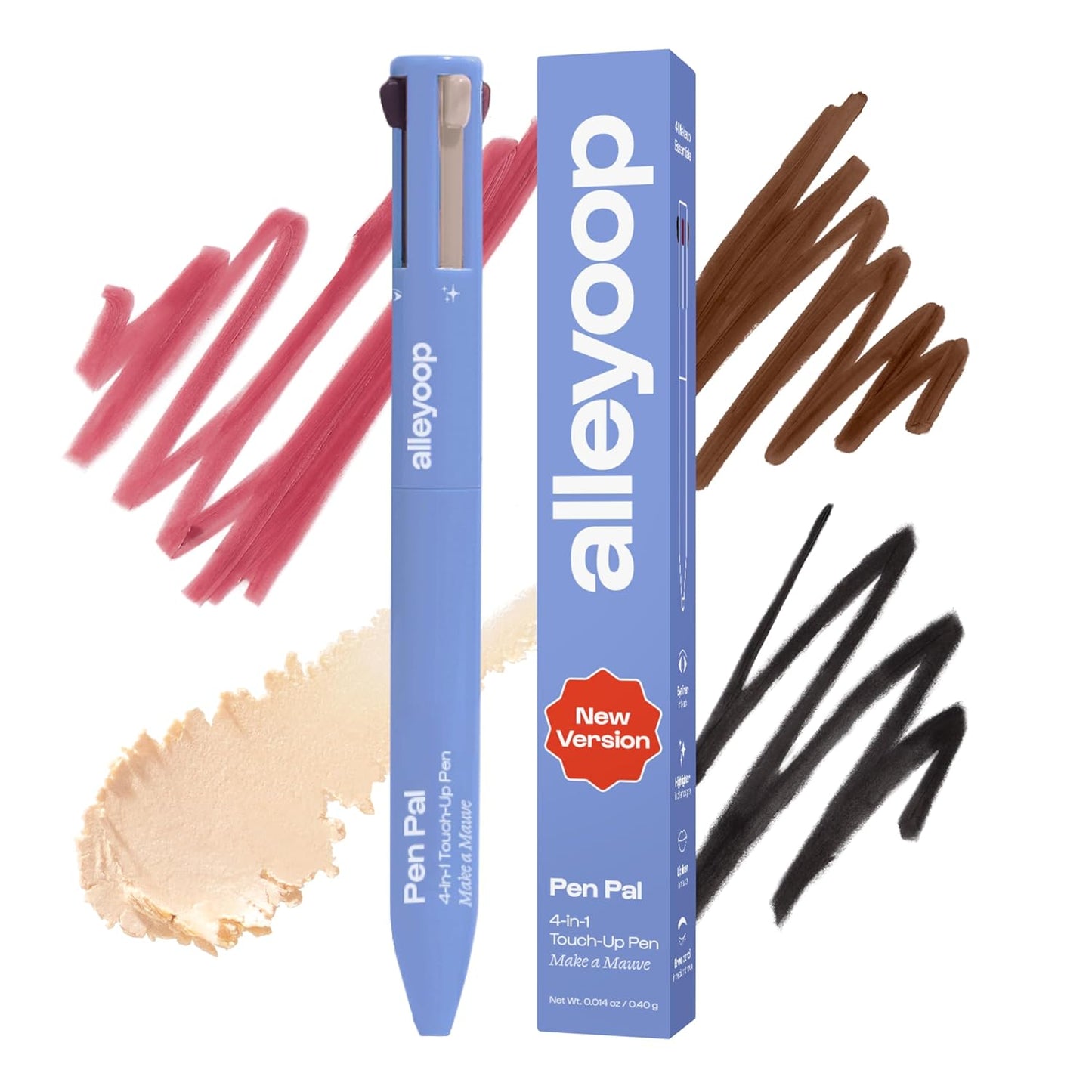 Alleyoop Pen Pal 4-in-1 Makeup Pen - Comes with Eyeliner, Highlighter, Lip Liner, and Eyebrow Pencil - Touch Up On the Go - Cruelty-Free, Vegan (Make A Mauve (Medium))